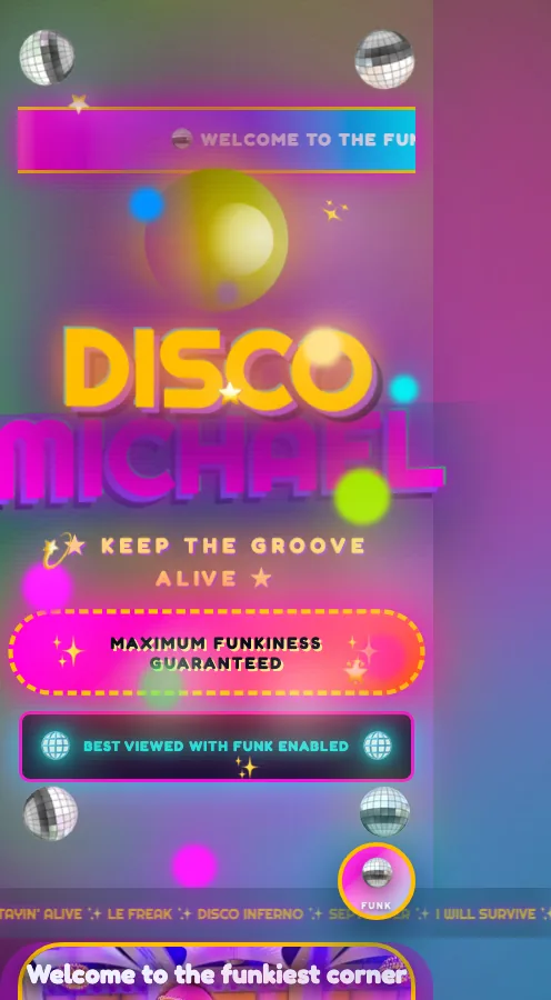 Mobile view of the store at 390px width, same disco branding stacked vertically.