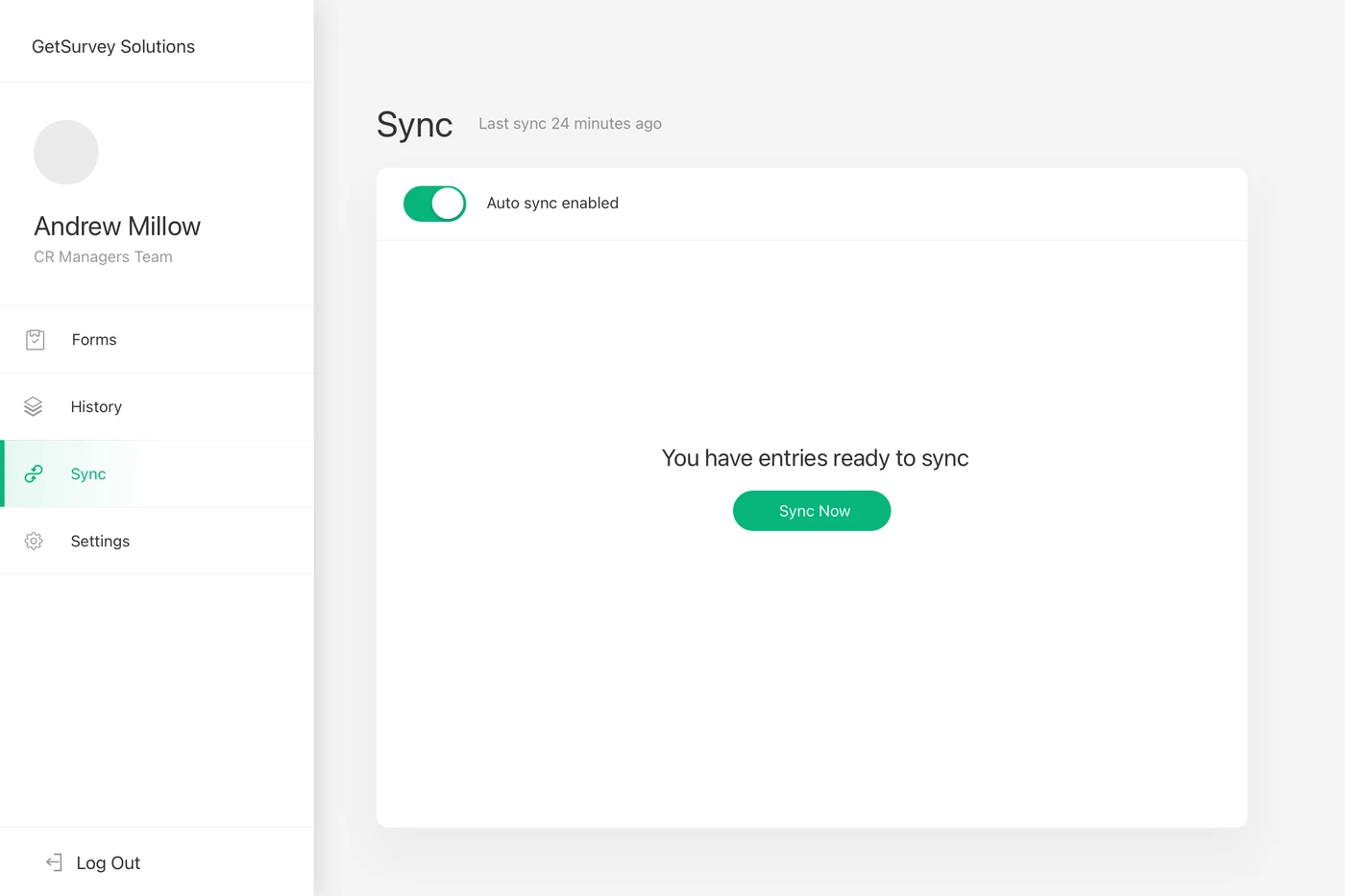 Visible sync queue stating that entries are ready to sync